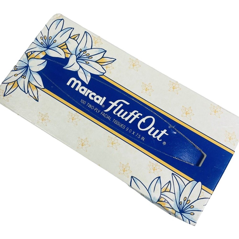 Vintage Fluff Out Marcal White Facial Tissues With Yellow Alert Made USA 100
